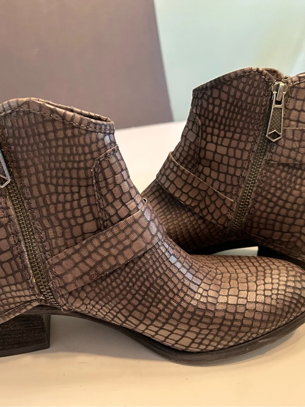 Donald Pliner Textured Brown Ankle Boots with Buckle